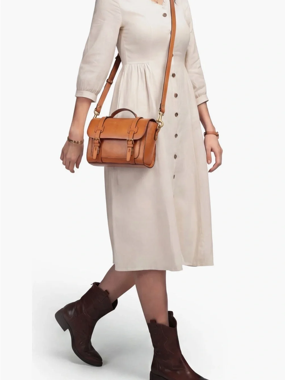 Classic Structured Crossbody Satchel in Caramel